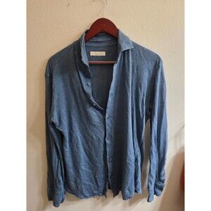 Luca Faloni Steel Blue Linen Jersey Long Sleeve Shirt S 100% Linen Made in Italy